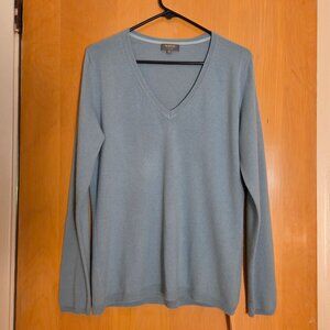 N.Peal 100% Cashmere V-Neck Pullover Sweater Jumper Size L Light Icy Blue Luxury